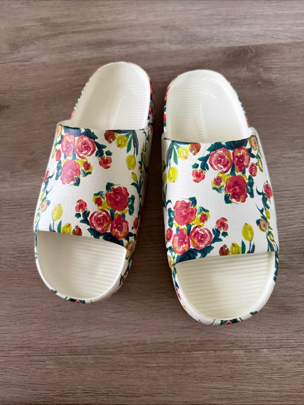 Nike White Slide Sandals with Pink Floral Print